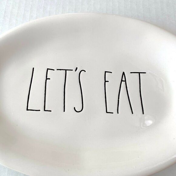 2 Rae Dunn Artisan Collection Magenta Let’s Eat Ovals Snack Appetizer Plates - Picture 2 of 10